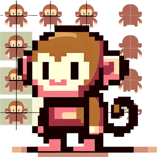 Monkey.
Single Game Texture.  In-Game asset.  2d.  Blank background.  No shadows