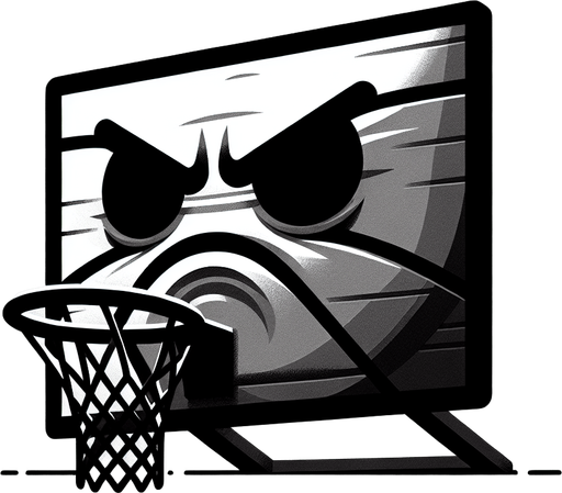 Angry basketball hoop.
Single Game Texture. In-Game asset. 2d. Blank background. High contrast. No shadows.