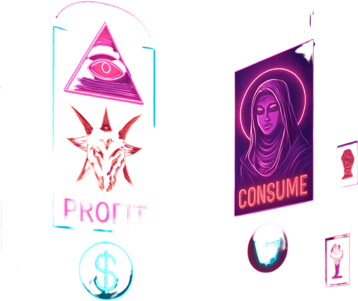 cyberpunk neon anime metropolis skyline holograms billboards, occult-capitalism-consumerism imagery nighttime futuristic architecture glow