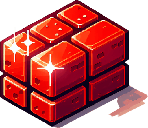 a cartoon red brick. bright. shiny. pixel art. no text..
Single Game Texture. In-Game asset. 2d. Blank background. High contrast. No shadows.