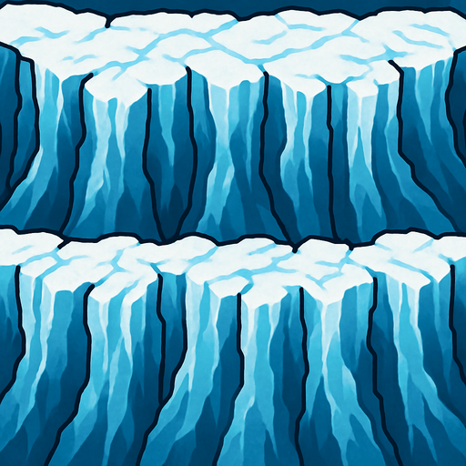 glacier wall, visto desde arriba efecto looping unilateral para repetir el grafico con continuidad.
In-Game asset.  2d.  High contrast.  No shadows