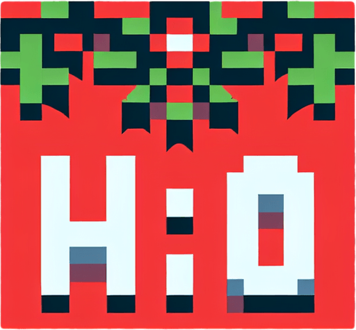 text saying "HO". mistletoe themed. Single Game Texture. In-Game asset. 2d. Blank background. High contrast. No shadows. pixelated. 8 bit