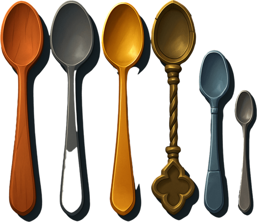 Pack of different spoons.
In-Game asset.  High contrast.  No shadows. 3D