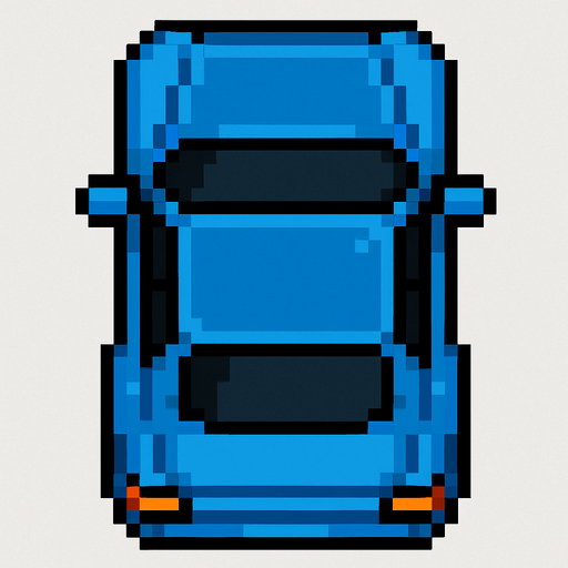 Draw 2d pixel car top view blue.
In-Game asset.  2d.  High contrast.  No shadows