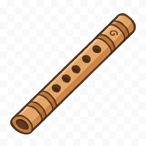 A cute 2D illustration of a wooden flute (Indian Bansuri) with finger holes and slight ornamentation. Light brown color, rounded edges, and cartoon-friendly design. Transparent rounded background PNG, perfect for educational or sound quiz games..
In-Game asset.  2d.  High contrast.  No shadows