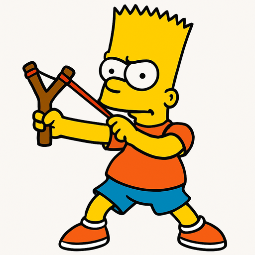 Bart holding a slingshot.
In-Game asset.  2d.  High contrast.  No shadows