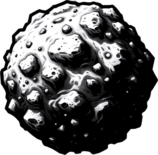 Asteroid.
Single Game Texture.  In-Game asset.  2d.  Blank background.  High contrast.  No shadows