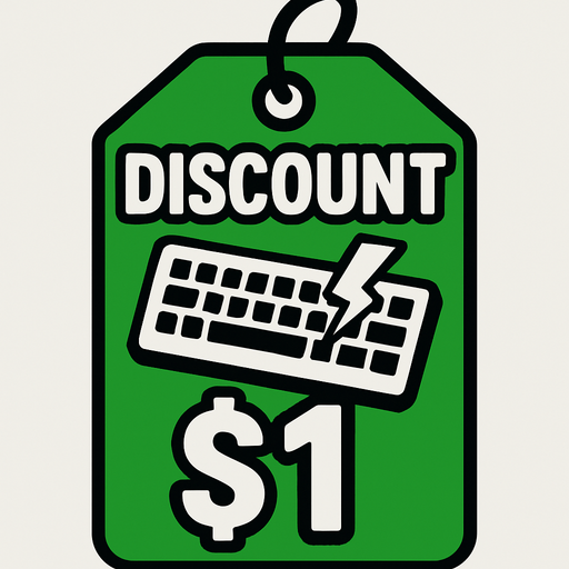 Green price tag that says discount broken keyboard $1
In-Game asset.  2d.  High contrast.  No shadows
