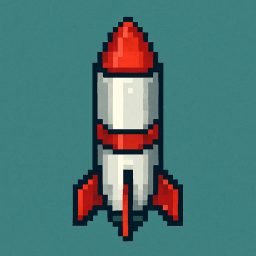 Top-down pixel art rocket missile.
In-Game asset.  2d.  High contrast.  No shadows