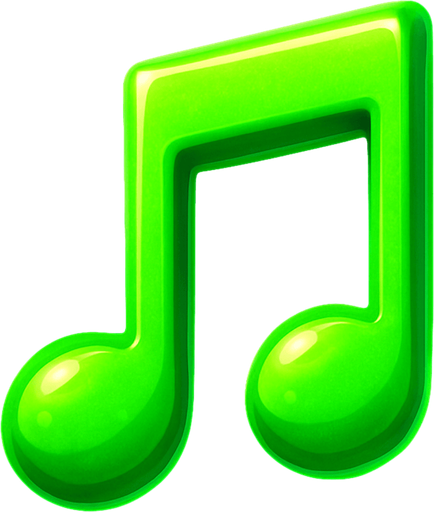 Bright green glowing musical note.
In-Game asset.  3d.  High contrast.  No shadows