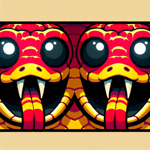 Two big eyes with tounge outside  that is snake head with  yellow and redcolors .
Single Game Texture.  In-Game asset.  2d.  Blank background.  High contrast.  No shadows