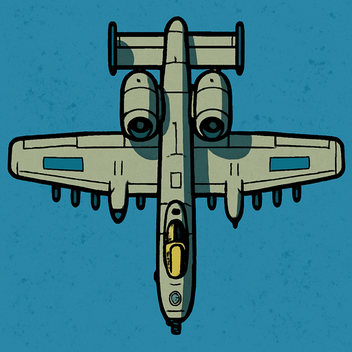 A-10 uppifrån.
In-Game asset.  2d.  High contrast.  No shadows