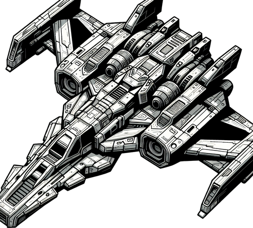 A spaceship Single Game Texture. In-Game asset. 2d. Blank background. High contrast. No shadows.