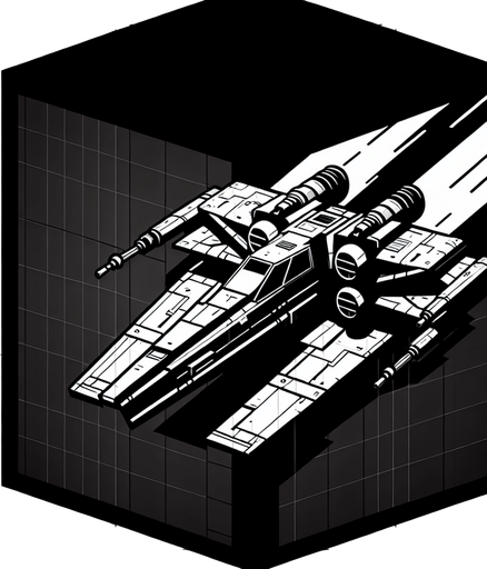 Single Game Texture. In-Game asset. 2d. A ship that looks like a T Figther moving from top to bottom.
Single Game Texture. In-Game asset. 2d. Blank background. High contrast. No shadows.