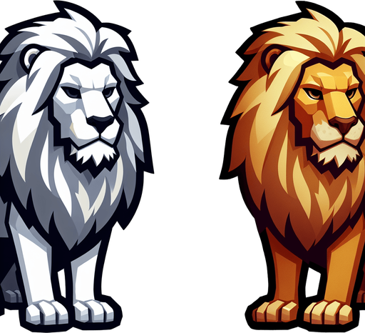 lion.
Single Game Texture.  In-Game asset.  2d.  Blank background.  High contrast.  No shadows
