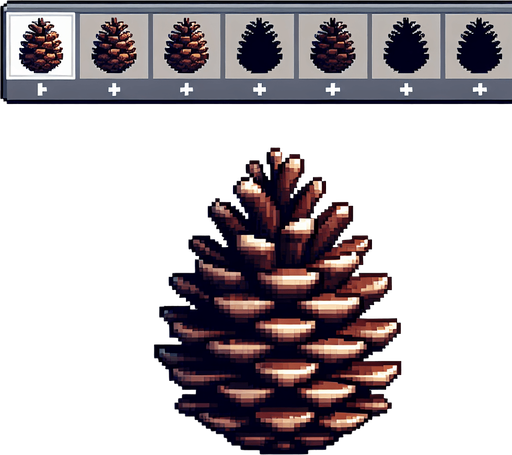 A pine cone. Pixelart. Single Game Texture. In-Game asset. 2d. Blank background. High contrast. No shadows.