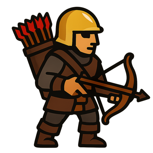 A human with a golden helmet, crossbow and a big bucket full of arrows in his back.
In-Game asset.  2d.  High contrast.  No shadows