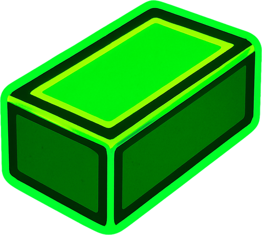 Green neon rectangle block.
In-Game asset.  2d.  High contrast.  No shadows