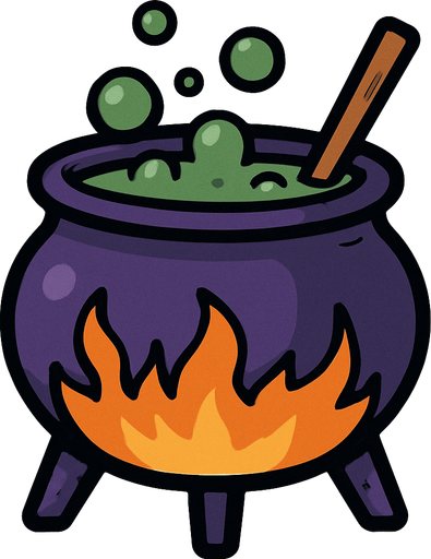 Witch boiler.
In-Game asset.  2d.  High contrast.  No shadows