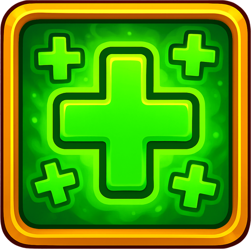иконка восстановление здоровья много зеленых крестов в рамке, сочные цвета красивый фон.
In-Game asset.  2d.  High contrast.  No shadows