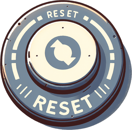 a button saying 'reset'.
In-Game asset. 2d. Blank background. High contrast.