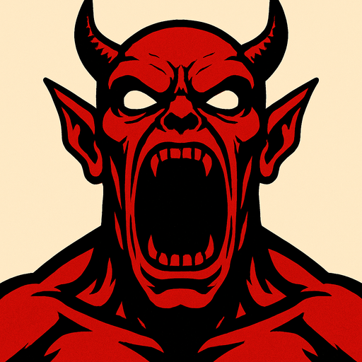 a gaint devil open its mouth looks horror.
In-Game asset.  2d.  High contrast.  No shadows