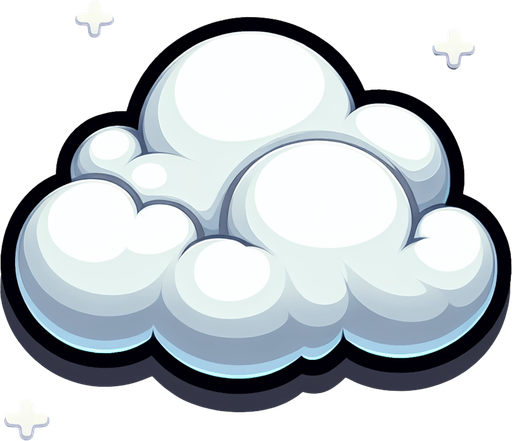 White fluffy cloud. Cartoon style..
Single Game Texture.  In-Game asset.  2d.  Blank background.  High contrast.  No shadows