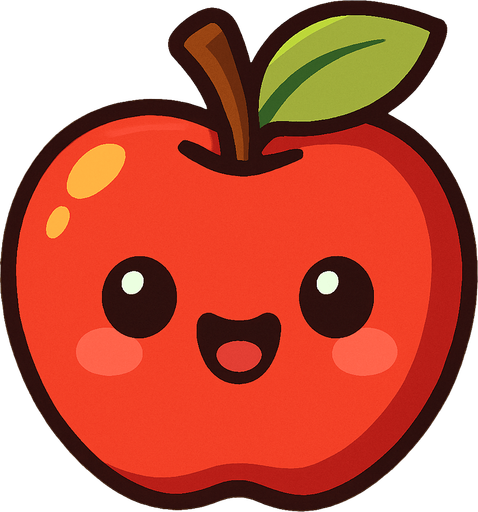 Apple with cute face.
In-Game asset.  2d.  High contrast.  No shadows