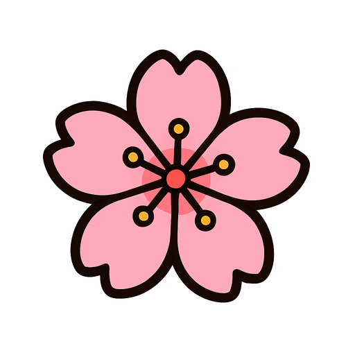 only one sakura flower.
In-Game asset.  2d.  High contrast.  No shadows. cute