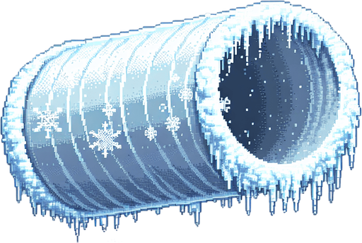 frosty tube. pixelated. 8 bit. Single Game Texture. In-Game asset. 2d. Blank background. High contrast. No shadows.
