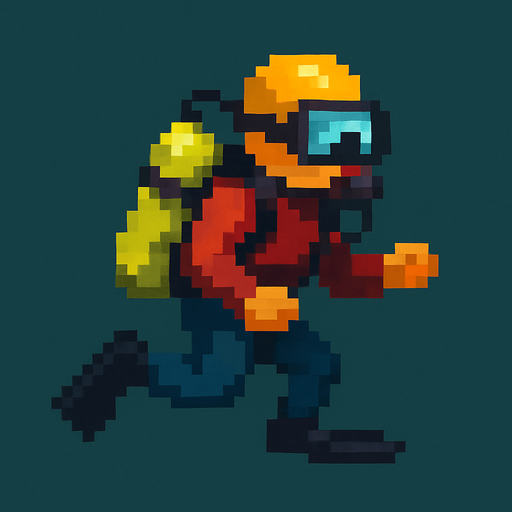 realistic pixel diver.
In-Game asset.  2d.  High contrast.  No shadows