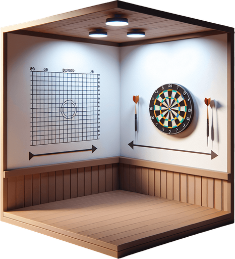 Dart shooting practice room.
Single Game Texture.  In-Game asset.  2d.  Blank background.  High contrast.  No shadows