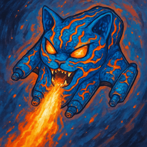 crazy blue lava cat spaceship top view.