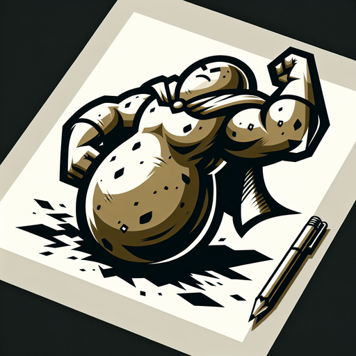 A heroic potato.
Single Game Texture. In-Game asset. 2d. Blank background. High contrast. No shadows.