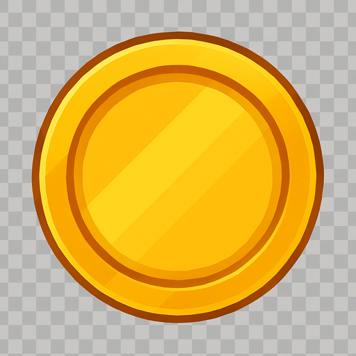 Gold coin up view tranparent.
In-Game asset.  2d.  High contrast.  No shadows no text