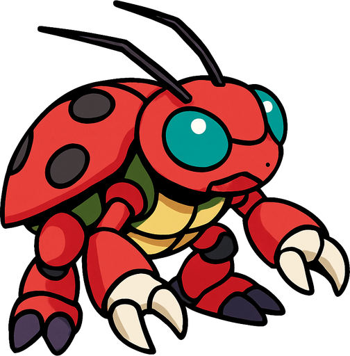 Tentomon viendo a la derecha, perspectiva isometrica.
In-Game asset.  2d.  High contrast.  No shadows