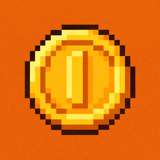 Pixel, 2d, Coin.
In-Game asset.  2d.  High contrast.  No shadows