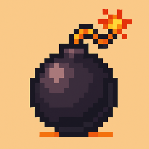 a pixel art of a bomb.
In-Game asset.  2d.  High contrast.  No shadows