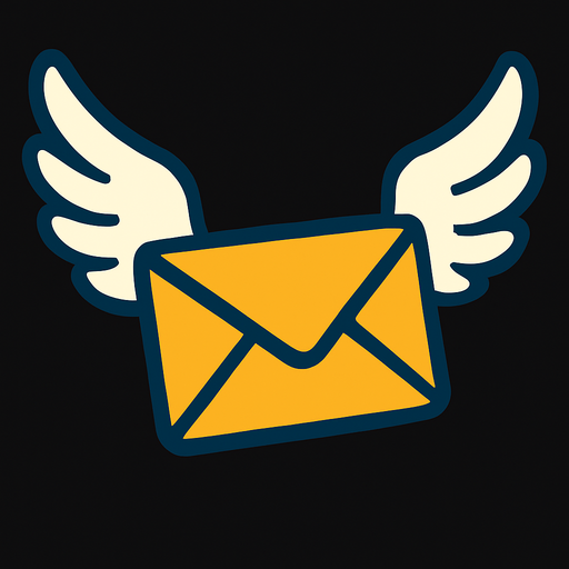 Envelope flying through the air with wings.
In-Game asset.  2d.  High contrast.  No shadows