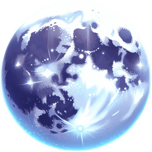 Shining fullmoon.
Single Game Texture. In-Game asset. 2d. Blank background. High contrast. No shadows.