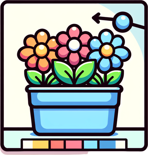 3 nice colored flowers in a single light blue pot..
In-Game asset. 2d. Blank background. High contrast. No shadows. No perspective.