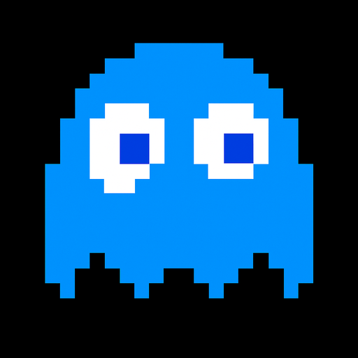 Pacman blue ghost.
In-Game asset.  2d.  High contrast.  No shadows