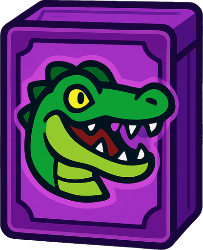 Purple card packet with a Crocodile in the center.
In-Game asset.  2d.  High contrast.  No shadows