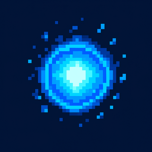 A blue glowing orb of magic. Pixel art.
In-Game asset.  2d.  High contrast.  No shadows