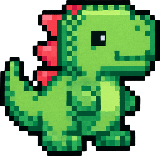 Make a plushy 8bit dino.
In-Game asset.  2d.  High contrast.  No shadows