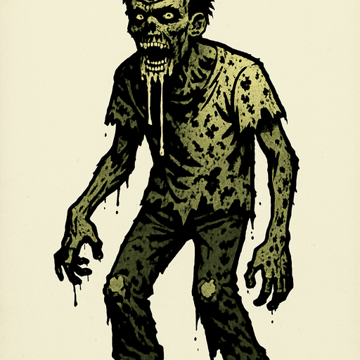 bu bir zombi ağızında salyalar olsun ve üstü başı dağınık olsun kirli olsun ve boydan olsun
.
In-Game asset.  2d.  High contrast.  No shadows