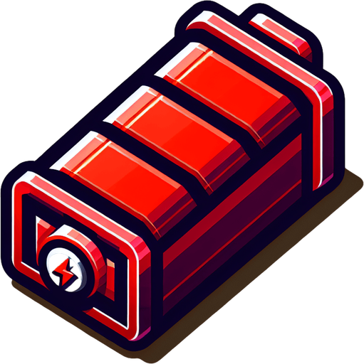 create a red batery.
Single Game Texture.  In-Game asset.  2d.  Blank background.  High contrast.  No shadows