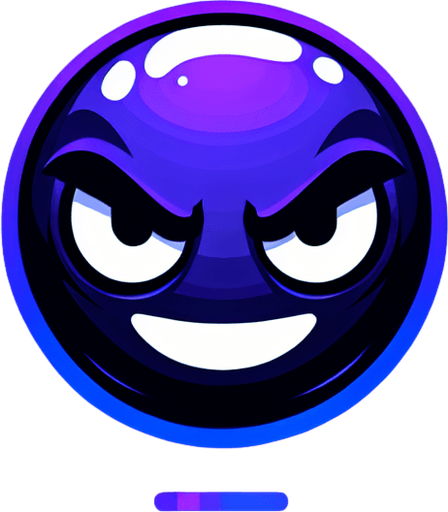 an evil looking emoji. purple and blue colors..
Single Game Texture. In-Game asset. 2d. Blank background. High contrast. No shadows.
