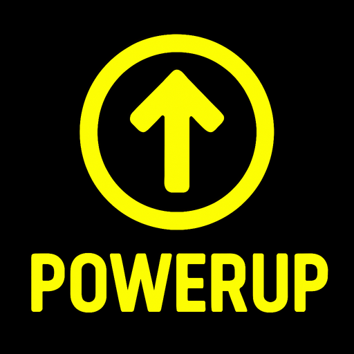 NeonYellow powerup logo.
In-Game asset.  2d.  High contrast.  No shadows