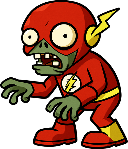 a plant vs zombies zombie whit a flash costume.
In-Game asset.  2d.  High contrast.  No shadows